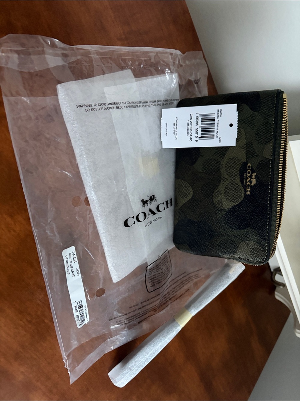 Coach Black and Brown Camo Zip Coin Pouch - Picture 5 of 5